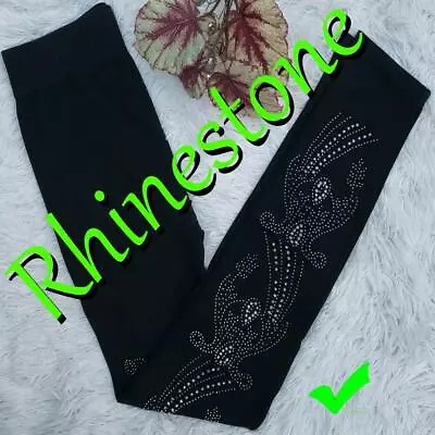 Rhinestone Pattern Leggings Solid Black Snowflake Christmas CRYSTAL BLING • $12.95