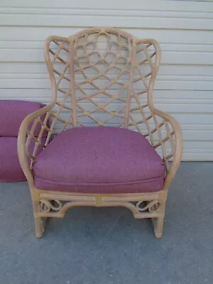 Wingback Bamboo Lounge Chair Rattan Fretwork West Indies Island Chippendale Boho • $399
