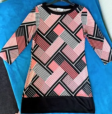 Principles By Ben De Lisi Black & Pink Geo 60s 70s Style Dress Size 12 Petite • £10