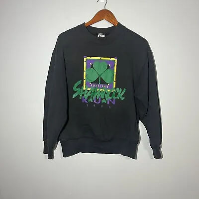 Vintage Shamrock Run Black Sweatshirt Size Medium 1994 Portland Running Marathon • $10.49