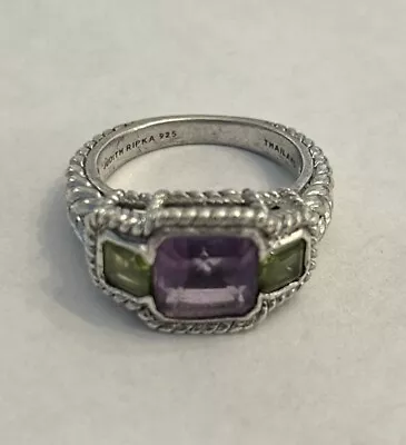 Judith Ripka Purple Amethyst And Peridot Textured Ring Sterling Silver ~ Size 9 • $65