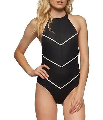 Tavik Womens Hannah Glossy Pique One Piece Halter Top Swimsuit Black Medium • $69.52