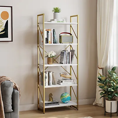 5-Tier Modern Bookshelf Bookcase Open Display Storage Rack Holder Shelving Gold • $53.99