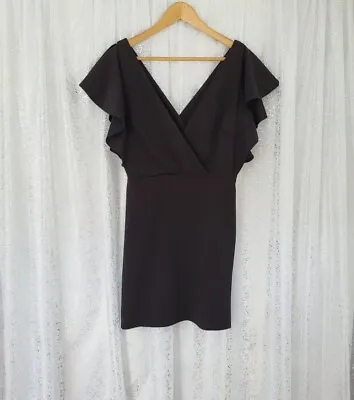 Oh My Love At Topshop Black Kate Frill Sleeve Plunge Mini Dress Size M BNWT • £7.99