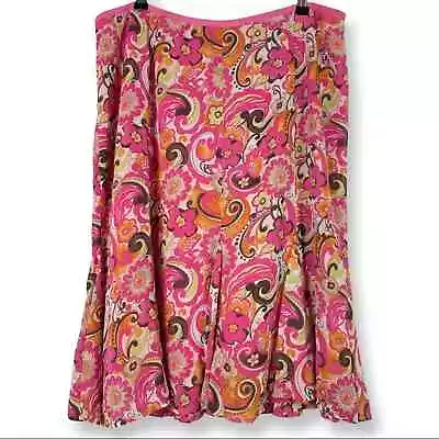 NEW Sigrid Olsen Flounce Skirt Pink Floral Print Knee Length Lined Plus Size 14W • $13