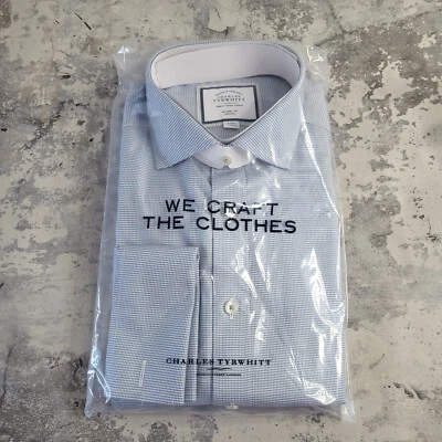 Charles Tyrwhitt Shirt Blue 16  Classic Fit  Non Iron French Cuff 33  Sleeve • £24.95