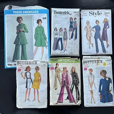 6 VTG Rare Lot Sewing Patterns Vogue Americana Groovy Pant Suits 60-70s Mod Gogo • $23.90