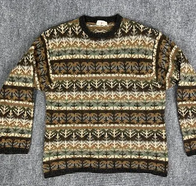 Vintage J Crew Sweater Medium Oarsman 100% Wool Fair Isle Brown Green Patterned • $75