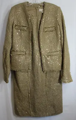 Michael Kors Gold Sequined Tweed Dress And Jacket 2 Pc Set Size 6 & 8 EUC • $69.97