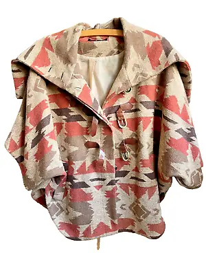 Miss Selfridge Jacket Size 10 Brown Mix Aztec Navajo Short Sleeved Cape Oversize • £10