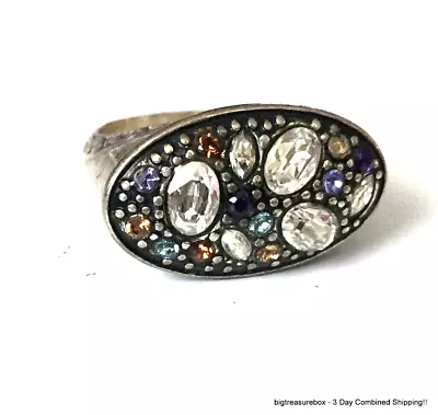 Vtg Ring SIGNED BRIGHTON Rhinestone Silver Plated SIZE 9 Jewelry Lot I • $5.50