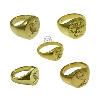 NEW 18ct Family Crest Yellow Gold Oval Signets Rings YOUR Design 750 UK HM Solid • £1003.87