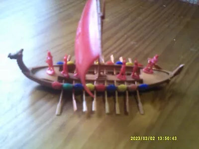 Giant Viking Ship With Figures Red Sail And Figures • $115