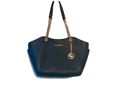 Michael Kors Jet Set Travel Large Chain Shoulder Tote Bag Black Leather NWT • $120