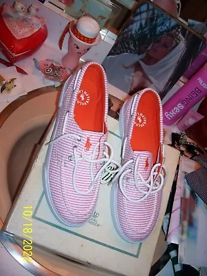 $33.99 • Buy Women's Sz 10B Pink & White Polo Ralph Lauren  Lilia  Boat Shoes Sneakers New A+