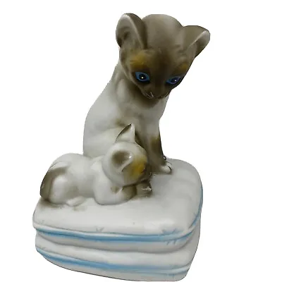 Vintage Mann Musical Figurine Siamese Cat & Kitten Hand Painted Porcelain Japan • $17.50