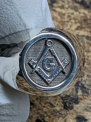 $59 • Buy Masonic Classic Sterling Silver 925 Men's Solid Round Ring Available Size 6-14