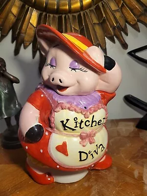 Kitchen Diva Pig Cookie Jar Red Hat Society Miss Piggy Mercuries Ceramic • $55