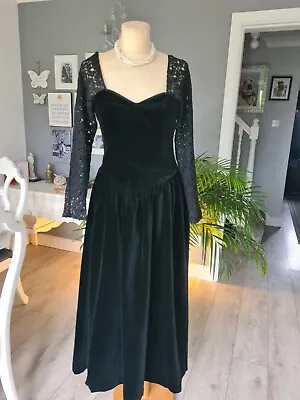 Laura Ashley Vintage Velvet And Lace Cocktail Dress Size 10 • £75