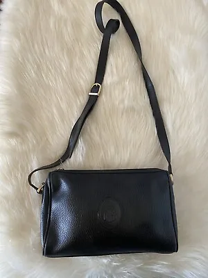 Vintage Mark Cross Black Pebbled Italian Leather Zipper Rectangle Crossbody Bag • $128