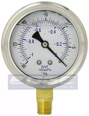 $15.94 • Buy Liquid Filled Vacuum Gauge -30-0 Psi, 2.5  Face, 1/4  Npt Lower Mount Wog