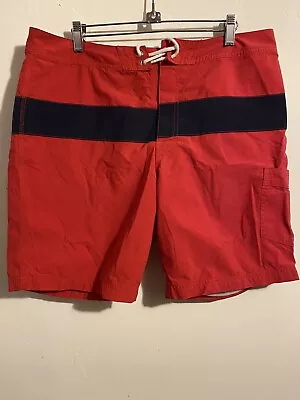 J Crew Shorts Mens 33 Red Blue Striped Nylon Mesh Lined Outdoor Swim Trunks • $1