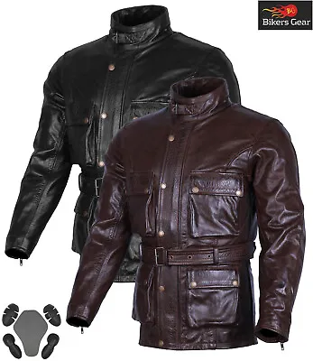 BGA Mens Motorcycle Motorbike Biker Waxed Leather Jacket LONG COAT CE ARMOURED • $162.41