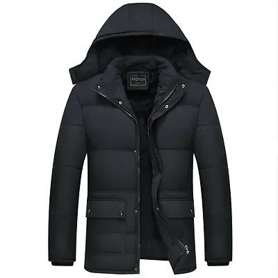 Mens Longline Parka Jacket Puffer Padded Hooded Winter Bubble Quilted Coat • $57.47