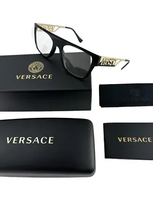 Versace NEW Black Retro Flat Top Frames Gold Mens 53-19-145 Eyeglasses VE3326U • $94.05