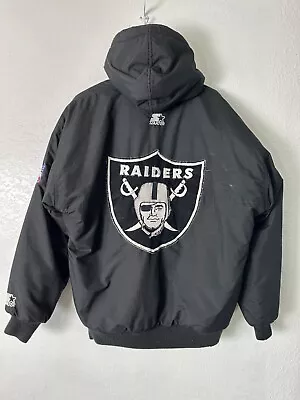 Vintage Oakland Raiders Starter Jacket Puffer Big Logo NFL 90s Medium Mens • $109.99