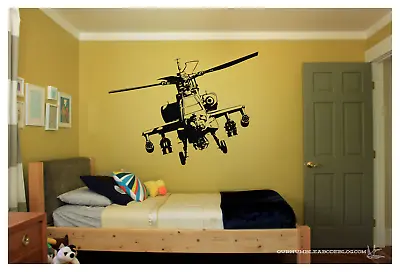 APACHE GUNSHIP ARMY HELICOPTER Wall Decal Mural Art Sticker 29 X22  MILITARY  • $26.95