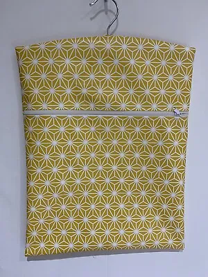 Hand Made Oilcloth Peg / Hanging Storage Bag - Zipped 12½  X 16  Ochre Geometric • £5.95