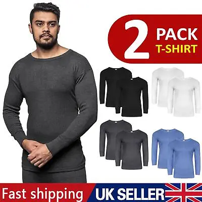 2 Pack Mens Thermal Long Sleeve Top Ski Warm Winter Brushed Vest T-Shirt S-XXL • £3.26