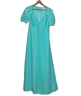 Vintage 70s JCPenney Loungewear Size 13 14 Blue Babydoll Velour House Maxi Dress • $99.99