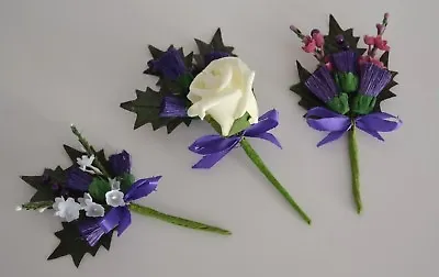 Scottish Thistle Buttonhole Corsage For Wedding Groom Best Man Flowers Artifical • £15.95