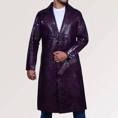 Long Overcoat For Men Purple Trench Coat For Men Long Leather Jacket • $148.92