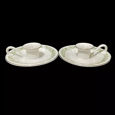 2 Mikasa Montclair G9059 Candle Holders Chambersticks White Green Floral Silver • $19.99