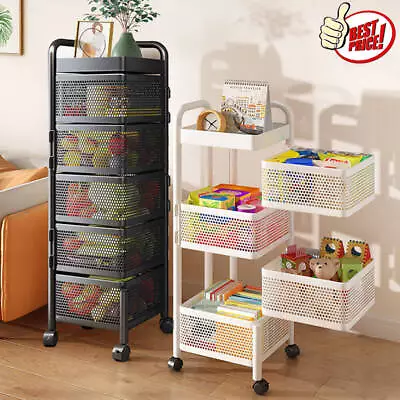 2-5 Tier Kitchen Rotating Storage Trolley Shelf Organiser Vegetable Fruits Rack • £22.95