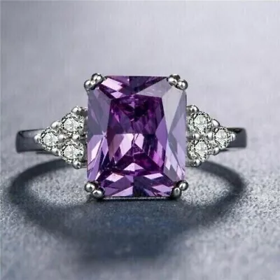 3 Ct Emerald Cut Lab Created Amethyst Wedding Ring14k White Gold Plated • $62.99