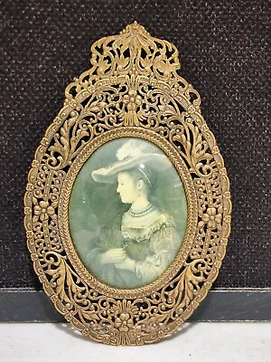 Vintage Metal Ornate Fancy Lady Picture Frame Curved Glass • $39.99