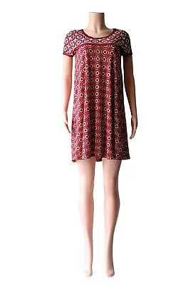 Max Studio Short Sleeve Stretch Red Wine Geometric Dress Women's Size S • $15.29