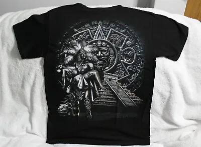 Aztec Warrior And Lady Aztec Calendar Sun Stone Mayan Pyramid T-shirt • $11.27