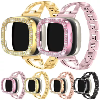 For Fitbit Versa 2 3 4 Sense Bling Diamond Stainless Steel Watch Band Strap Case • $19.99