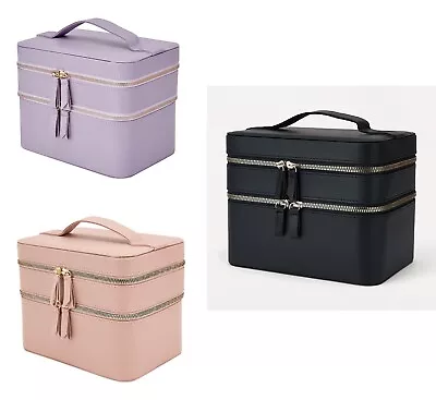 $18.50 • Buy 2 Tier Beauty Case Cosmetic Make Up Bag Travel Case Includes Mirror
