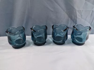 Lot Of 4 Blue Glass Tulip Shaped Votive Candle Holders • $10