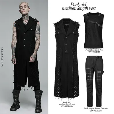 Punk Rave Men's Medium Length Sleeveless Vest Non-elastic Casual Handsome Jacket • $97.99