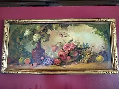 Large Victorian Still Life Oil On Canvas / Newcomb-Macklin Gilded Frame. • $3500