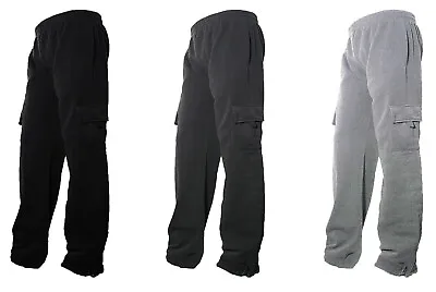 Mens Fleece Lined Cargo Sweat Pants Track Pants With Bottom Drawstring L-2XL • $22.99