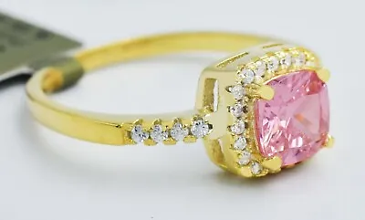 LAB CREATED 1.14 Cts PINK & WHITE SAPPHIRE RING .925 Silver- Yellow Finish - NWT • $44.36