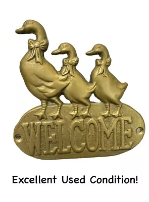 Vintage 1987 Brass Ducks Geese Upper Deck Welcome Sign Plaque For Family Cottage • $8.99